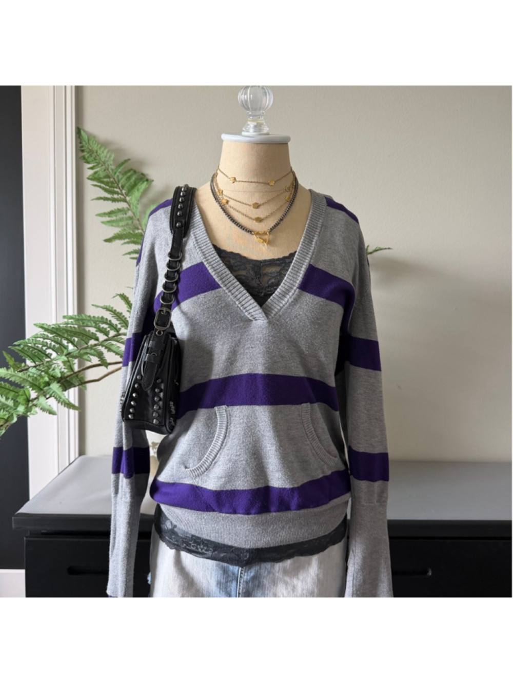 Rue 21 Y2K Purple & Gray Fitted Hoodie XL McBling Bella Swan Core